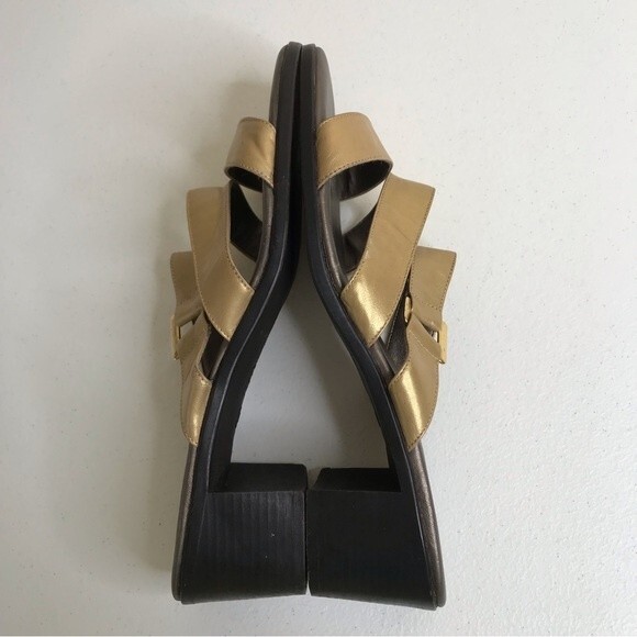 Unisa Gold Three Strap Block Heel Leather Sandal Women Size 8 Made in Brazil - Picture 6 of 16